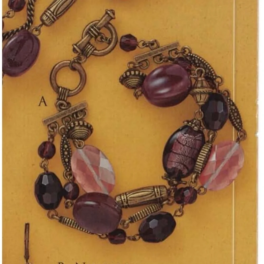 Premier Designs PURPLE IRIS Purple Plum Beaded Three Strand Bracelet New #061